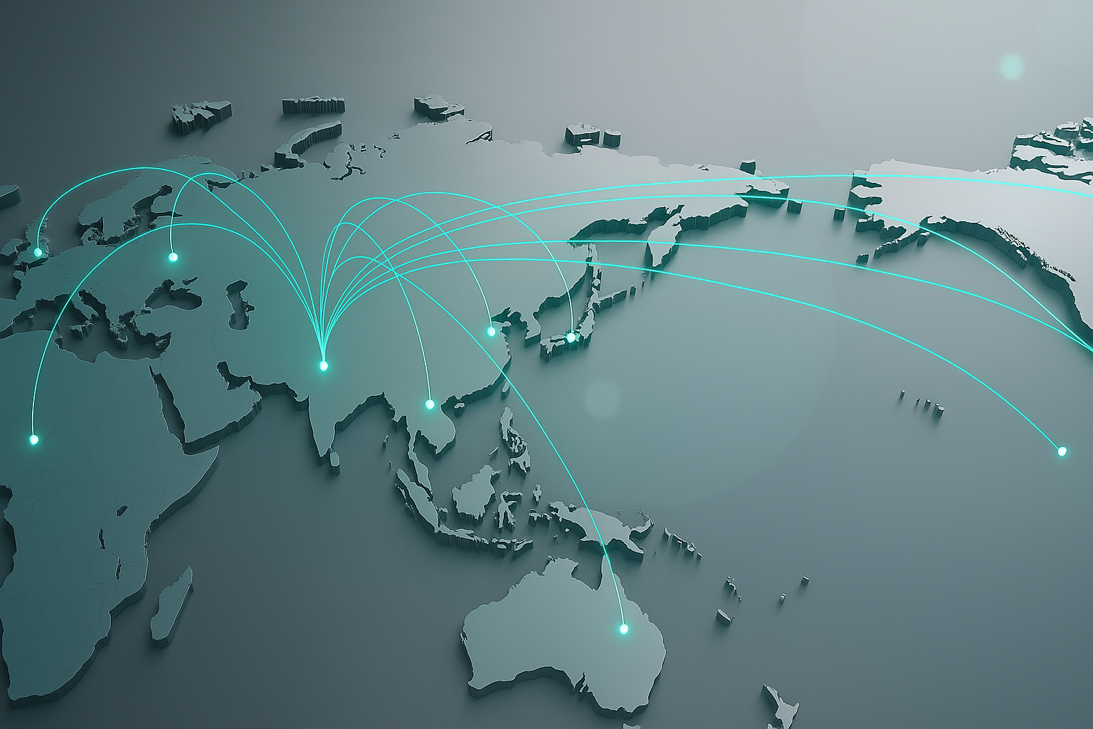 World map with connection lines originating from India